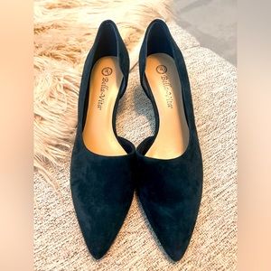 Navy Blue suede kitten pumps